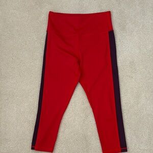 ZYIA Women's Red Leggings 6-8 with dark purple Side Stripes EC